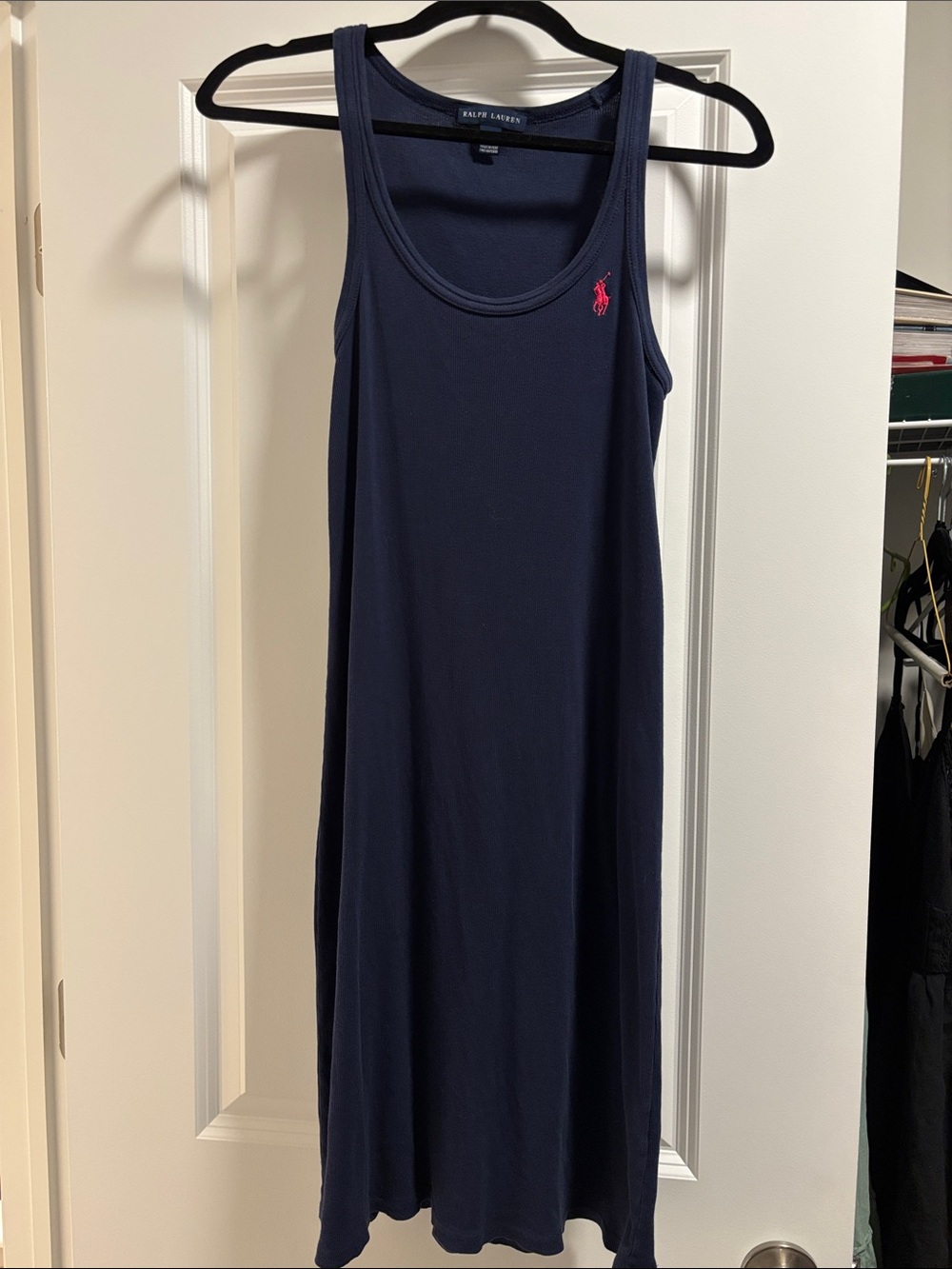 Ralph Lauren Navy Tank Dress with Pink Pony Embroidery